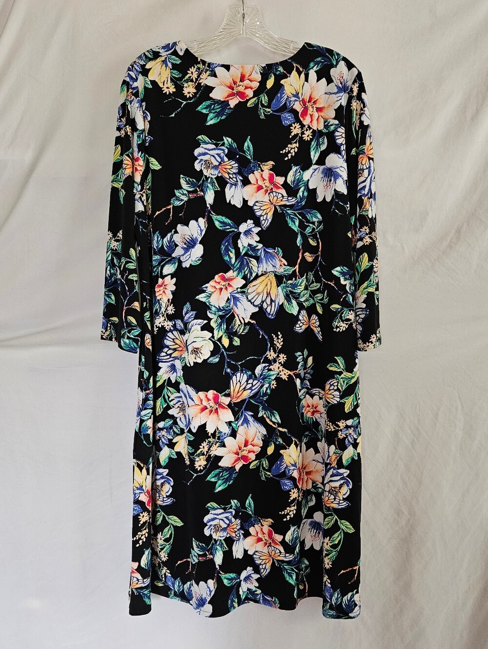 Black Floral Midi Dress with Multicolor Blooms Chico's Knee Length Floral Dress - Picture 2 of 10